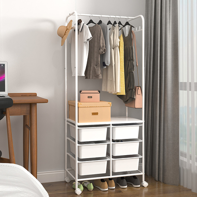 Contemporary Hot Selling White Storage Rack Stainless Steel Bedroom Clothes Shelving Organizer Box With Wheels